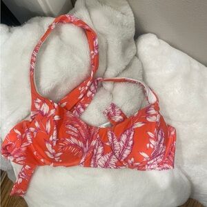 Vibrant Orange Feather Print Bikini Top
